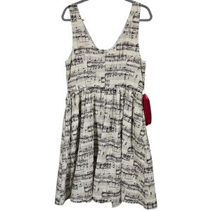 ModCloth Sheet Music Cream Dress with Black Musical Print And Red Belt Size 16
